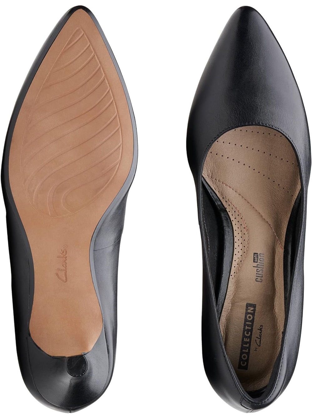 Clarks Women’s Linvale Jerica Black Leather Pointed Toe Pumps